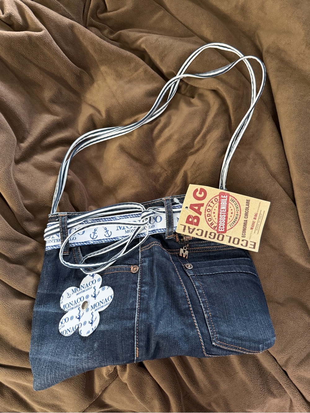 Manu Bag Italy Upcycled Denim Monaco Monte Carlo Crossbody Shoulder Bag NWT
